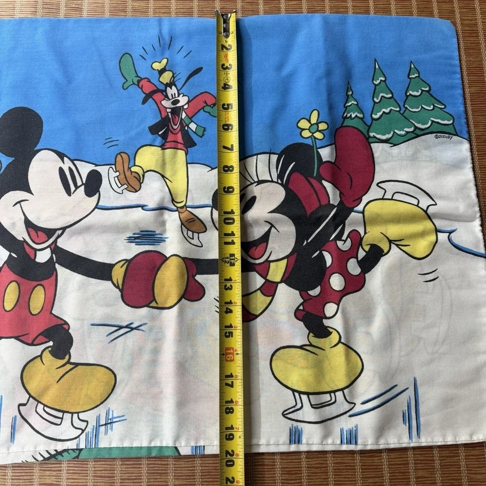 Vintage Disney Pillowcase bedding with Mickey, Minnie & Goofy Skating, 2 sided.